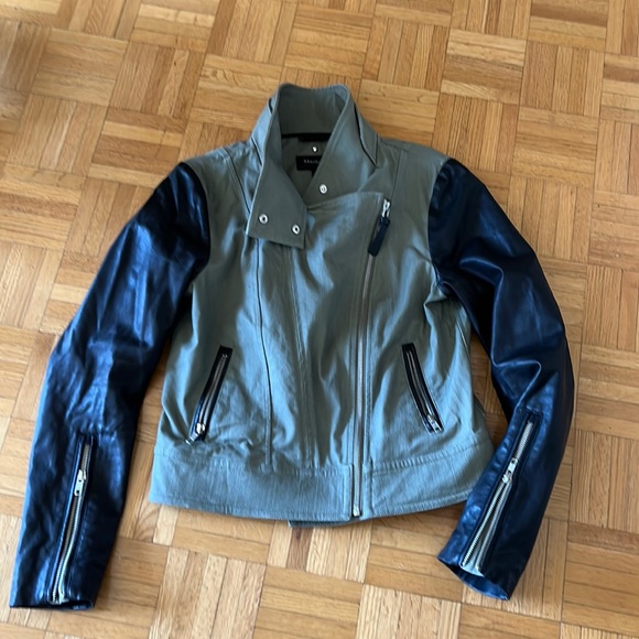 Mackage khaki moto motorcycle leather bomber jacket M biker - Picture 2 of 16